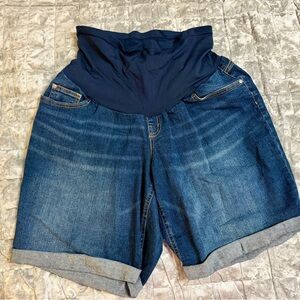 Indigo Blue Maternity Jean Shorts in Dark Blue